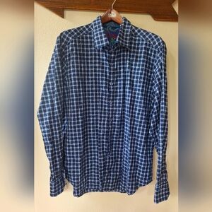 Robert Graham Button Down Plaid Dress Shirt Men's XL Flip Cuff